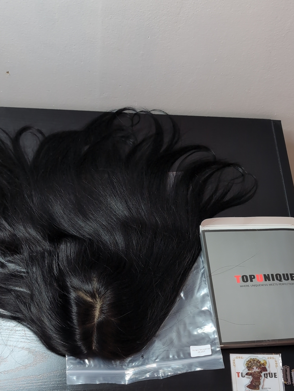 16 Inch 130% Density No Bangs #1B Natural Black Human Hair Topper Injected Silk